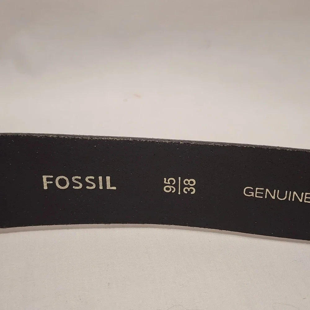 Fossil Mens Black Genuine Leather Belt Silver Buckle Size 38 MB125200138